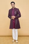 Buy_Soniya G x AZA_Wine Chikankari Embroidered Sequins Hand Work Embellished Jacket Kurta Set _at_Aza_Fashions