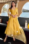 Buy_Devnaagri_Yellow Cotton Blend And Organza Slit Sleeve Anarkali Palazzo Set _at_Aza_Fashions