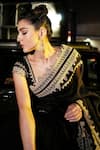 Buy_Devnaagri_Black Silk Organza Embroidered Dori Square Neck Georgette Saree With Blouse_at_Aza_Fashions