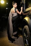 Buy_Devnaagri_Black Silk Organza Embroidered Dori Square Neck Georgette Saree With Blouse