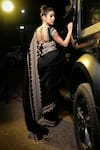 Buy_Devnaagri_Black Silk Organza Embroidered Dori Square Neck Georgette Saree With Blouse 