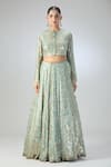 Buy_Nakul Sen_Blue Embellished Rose Zero Neck Sequin Lehenga Set _Online_at_Aza_Fashions