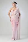 Buy_Tarun Tahiliani_Pink Embroidered Sequin Sweetheart Pre-draped Saree With Blouse_at_Aza_Fashions