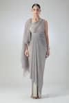 Buy_Tarun Tahiliani_Grey Embroidered Sequin Asymmetric V Shimmer Draped Dress _Online_at_Aza_Fashions