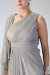 Buy_Tarun Tahiliani_Grey Embroidered Sequin Asymmetric V Shimmer Draped Dress 