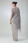 Shop_Tarun Tahiliani_Grey Embroidered Sequin Asymmetric V Shimmer Draped Dress _at_Aza_Fashions