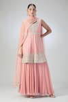 Buy_VARUN NIDHIKA_Pink Embroidered Floral Glass Neck Short Anarkali Sharara Set _at_Aza_Fashions