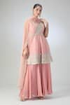 Buy_VARUN NIDHIKA_Pink Embroidered Floral Glass Neck Short Anarkali Sharara Set _Online_at_Aza_Fashions