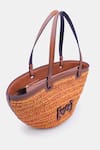 Buy_VERSUHZ_Yellow Leather Trimmed Raffia Woven Basket Bag _Online_at_Aza_Fashions