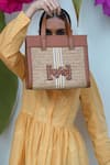 Buy_VERSUHZ_Beige Leather Trimmed Raffia Tote Bag _at_Aza_Fashions