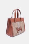 Buy_VERSUHZ_Beige Leather Trimmed Raffia Tote Bag _Online_at_Aza_Fashions