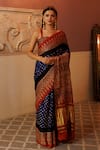 Buy_Geroo Jaipur_Blue Modal Silk Printed Floral Border Saree With Unstitched Blouse Piece_at_Aza_Fashions