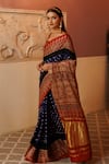 Shop_Geroo Jaipur_Blue Modal Silk Printed Floral Border Saree With Unstitched Blouse Piece_Online_at_Aza_Fashions