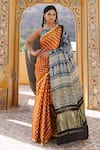 Buy_Geroo Jaipur_Yellow Modal Silk Printed Pallu Bandhani Saree With Unstitched Blouse Piece_at_Aza_Fashions