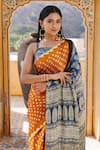 Geroo Jaipur_Yellow Modal Silk Printed Pallu Bandhani Saree With Unstitched Blouse Piece_at_Aza_Fashions