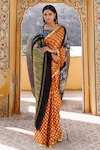 Geroo Jaipur_Yellow Modal Silk Printed Pallu Bandhani Saree With Unstitched Blouse Piece_Online