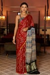 Buy_Geroo Jaipur_Red Modal Silk Printed Ajrakh Pallu Saree With Unstitched Blouse Piece_at_Aza_Fashions