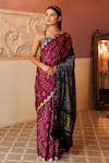 Buy_Geroo Jaipur_Purple Modal Silk Wave Bandhani Pattern Saree With Unstitched Blouse Piece_at_Aza_Fashions