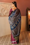 Shop_Geroo Jaipur_Purple Modal Silk Wave Bandhani Pattern Saree With Unstitched Blouse Piece_at_Aza_Fashions