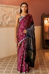 Shop_Geroo Jaipur_Purple Modal Silk Wave Bandhani Pattern Saree With Unstitched Blouse Piece_Online_at_Aza_Fashions