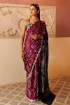 Geroo Jaipur_Purple Modal Silk Wave Bandhani Pattern Saree With Unstitched Blouse Piece_at_Aza_Fashions