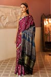 Buy_Geroo Jaipur_Purple Modal Silk Wave Bandhani Pattern Saree With Unstitched Blouse Piece