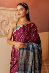 Shop_Geroo Jaipur_Purple Modal Silk Wave Bandhani Pattern Saree With Unstitched Blouse Piece