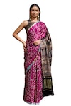 Geroo Jaipur_Purple Modal Silk Printed Bandhani Pattern Saree With Unstitched Blouse Piece_Online_at_Aza_Fashions