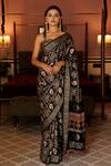 Buy_Geroo Jaipur_Black Modal Silk Printed Ajrakh Gharchola Saree With Unstitched Blouse Piece_Online_at_Aza_Fashions