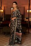 Shop_Geroo Jaipur_Black Modal Silk Printed Ajrakh Gharchola Saree With Unstitched Blouse Piece_Online_at_Aza_Fashions