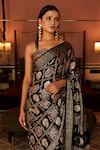 Geroo Jaipur_Black Modal Silk Printed Ajrakh Gharchola Saree With Unstitched Blouse Piece_at_Aza_Fashions