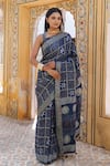 Buy_Geroo Jaipur_Blue Modal Silk Printed Ajrakh Gharchola Saree With Unstitched Blouse Piece_Online_at_Aza_Fashions