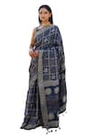 Shop_Geroo Jaipur_Blue Modal Silk Printed Ajrakh Gharchola Saree With Unstitched Blouse Piece_Online_at_Aza_Fashions