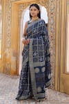 Geroo Jaipur_Blue Modal Silk Printed Ajrakh Gharchola Saree With Unstitched Blouse Piece_at_Aza_Fashions