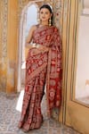 Geroo Jaipur_Red Modal Silk Printed Ajrakh Gharchola Saree With Unstitched Blouse Piece_Online_at_Aza_Fashions