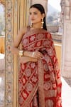 Geroo Jaipur_Red Modal Silk Printed Ajrakh Gharchola Saree With Unstitched Blouse Piece_at_Aza_Fashions