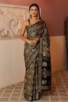 Buy_Geroo Jaipur_Black Modal Silk Printed Ajrakh Zari Pattern Saree With Unstitched Blouse Piece_at_Aza_Fashions