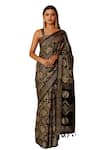 Geroo Jaipur_Black Modal Silk Printed Ajrakh Zari Pattern Saree With Unstitched Blouse Piece_Online_at_Aza_Fashions