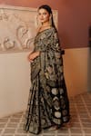 Buy_Geroo Jaipur_Black Modal Silk Printed Ajrakh Zari Pattern Saree With Unstitched Blouse Piece_Online_at_Aza_Fashions