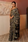 Shop_Geroo Jaipur_Black Modal Silk Printed Ajrakh Zari Pattern Saree With Unstitched Blouse Piece_Online_at_Aza_Fashions