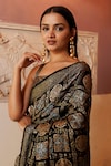 Buy_Geroo Jaipur_Black Modal Silk Printed Ajrakh Zari Pattern Saree With Unstitched Blouse Piece