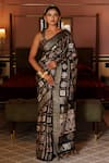 Buy_Geroo Jaipur_Black Modal Silk Printed Floral Gharchola Saree With Unstitched Blouse Piece_at_Aza_Fashions