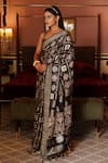 Buy_Geroo Jaipur_Black Modal Silk Printed Floral Gharchola Saree With Unstitched Blouse Piece_Online_at_Aza_Fashions