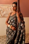 Buy_Geroo Jaipur_Black Modal Silk Printed Floral Gharchola Saree With Unstitched Blouse Piece