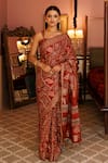 Buy_Geroo Jaipur_Red Modal Silk Printed Geometric Gharchola Saree With Unstitched Blouse Piece_at_Aza_Fashions