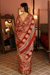 Geroo Jaipur_Red Modal Silk Printed Geometric Gharchola Saree With Unstitched Blouse Piece_Online_at_Aza_Fashions