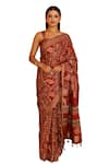 Buy_Geroo Jaipur_Red Modal Silk Printed Geometric Gharchola Saree With Unstitched Blouse Piece_Online_at_Aza_Fashions