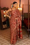 Shop_Geroo Jaipur_Red Modal Silk Printed Geometric Gharchola Saree With Unstitched Blouse Piece_Online_at_Aza_Fashions