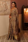 Shop_Geroo Jaipur_Brown Modal Silk Printed Checkered Gharchola Saree With Unstitched Blouse Piece_Online_at_Aza_Fashions