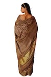 Buy_Geroo Jaipur_Brown Modal Silk Printed Checkered Gharchola Saree With Unstitched Blouse Piece